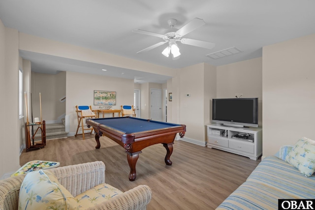 3939 Parker St Lot 12A, Kitty Hawk, NC 27949 - game room featuring baseboards, light wood-type flooring, billiards, and ceiling fan