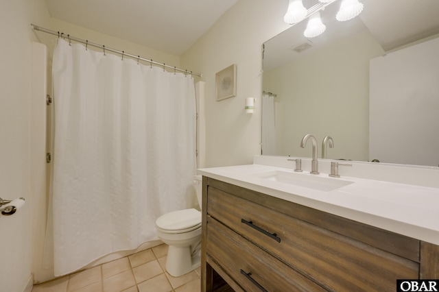 full bathroom featuring visible vents, vanity, tile patterned flooring, and toilet