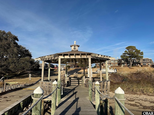 view of dock featuring a gazebo