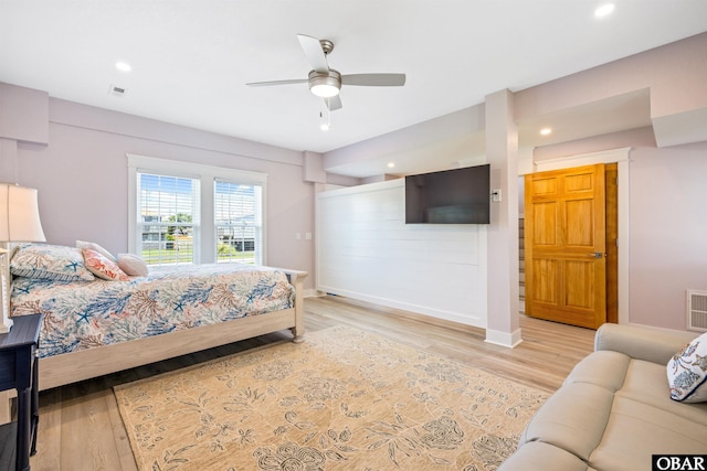 1726 Bobby Lee Trl Lot 5, Kill Devil Hills, NC 27948 - bedroom with light wood finished floors, recessed lighting, baseboards, and a ceiling fan