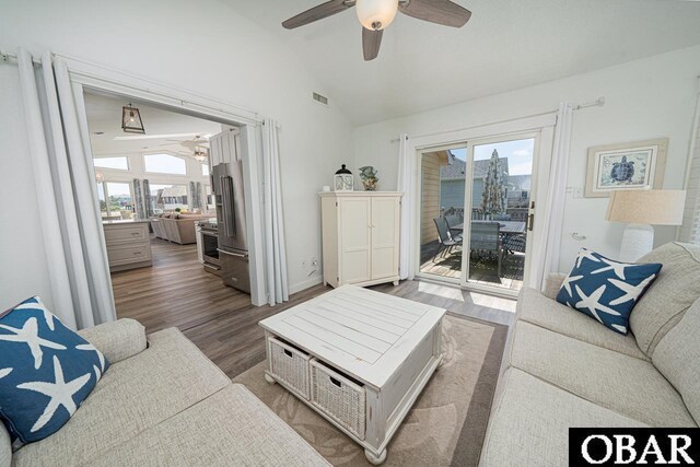 756 Mariner Dr Lot 2, Corolla, NC 27927 - living area featuring ceiling fan, vaulted ceiling, and wood finished floors