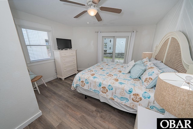 756 Mariner Dr Lot 2, Corolla, NC 27927 - bedroom with multiple windows, dark wood finished floors, access to outside, and a ceiling fan