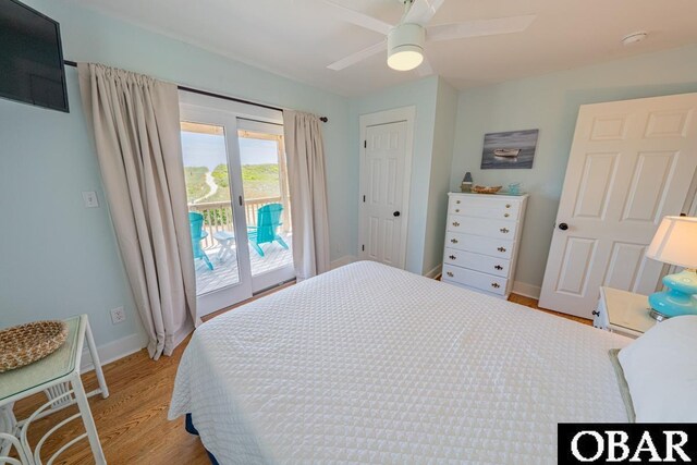 25259 Sea Isle Hills Dr Lot 7, Waves, NC 27982 - bedroom featuring access to exterior, light wood-type flooring, baseboards, and ceiling fan