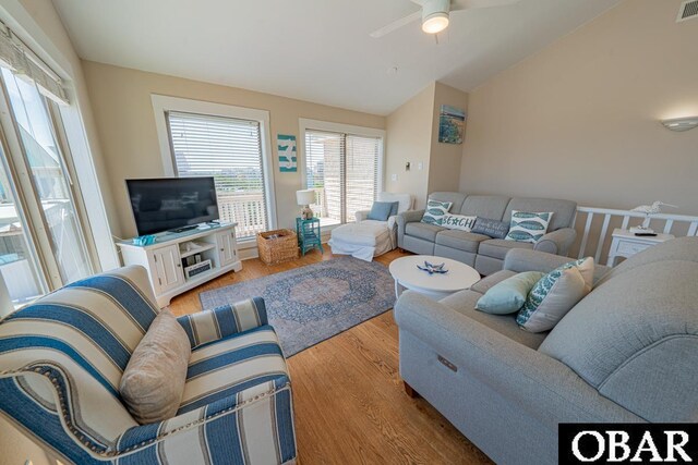 25259 Sea Isle Hills Dr Lot 7, Waves, NC 27982 - living area with light wood-type flooring, lofted ceiling, and ceiling fan