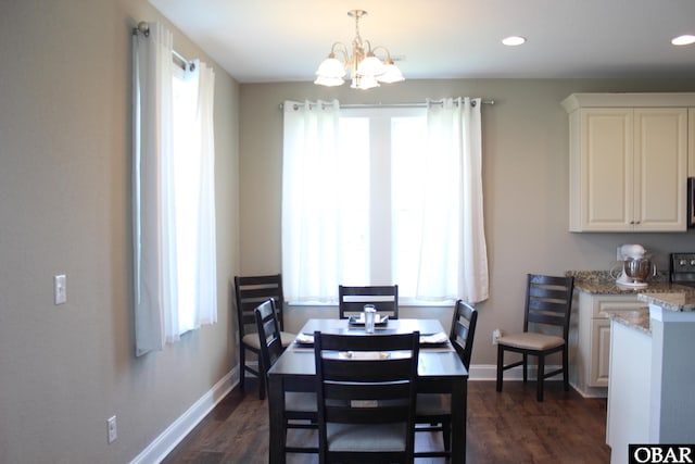 284 Old Swamp Rd, South Mills, NC 27976 - dining space featuring a chandelier, dark wood-style flooring, and recessed lighting