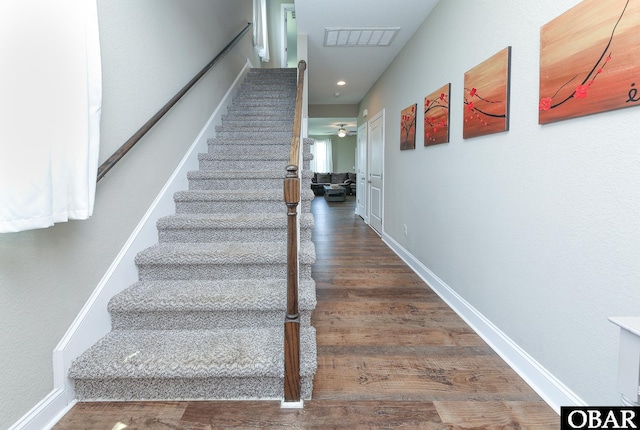 284 Old Swamp Rd, South Mills, NC 27976 - staircase with ceiling fan and wood finished floors