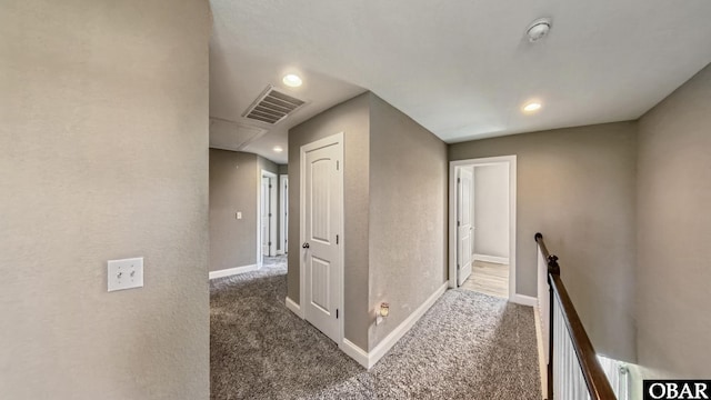 284 Old Swamp Rd, South Mills, NC 27976 - corridor featuring an upstairs landing, carpet, attic access, and recessed lighting