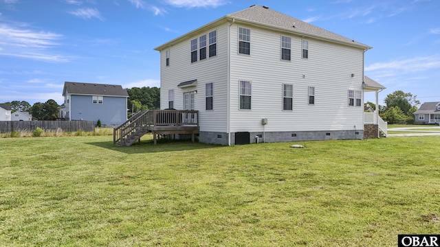284 Old Swamp Rd, South Mills, NC 27976 - back of house featuring crawl space, stairway, and a wooden deck