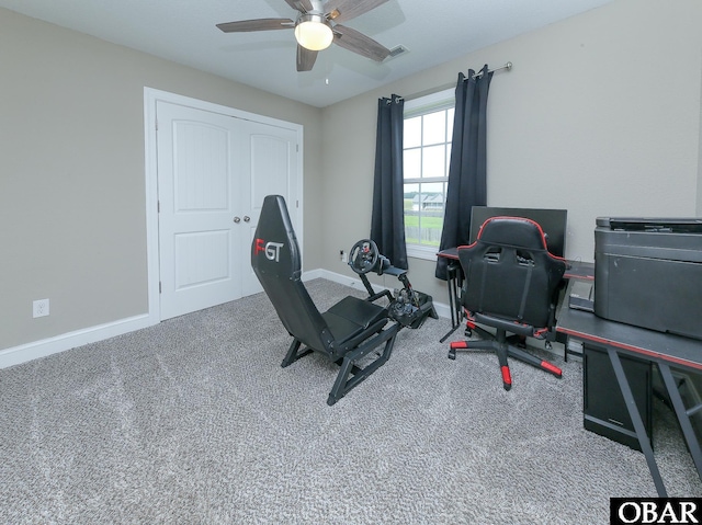 284 Old Swamp Rd, South Mills, NC 27976 - exercise area featuring ceiling fan and carpet floors