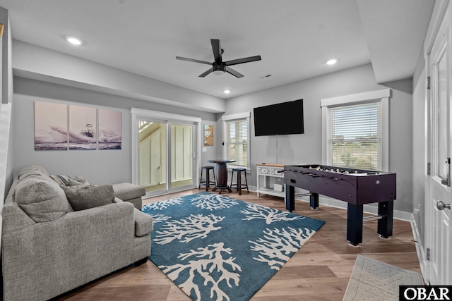 1207 Tail Wind Ct Lot 267, Corolla, NC 27927 - living area featuring ceiling fan, recessed lighting, wood finished floors, and baseboards