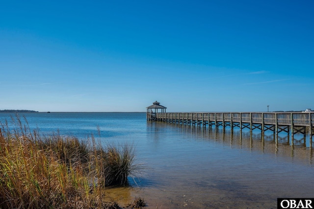 property view of water with a pier