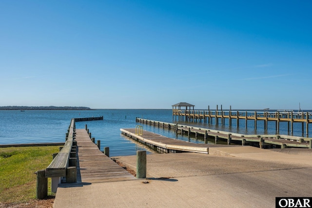 view of dock with a water view