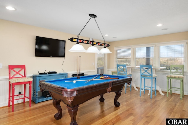 5001 S Virginia Dare Trl Lot 25, Nags Head, NC 27959 - playroom featuring a wainscoted wall, billiards table, light wood-style floors, a decorative wall, and recessed lighting