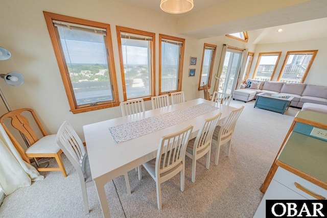 dining space featuring carpet flooring
