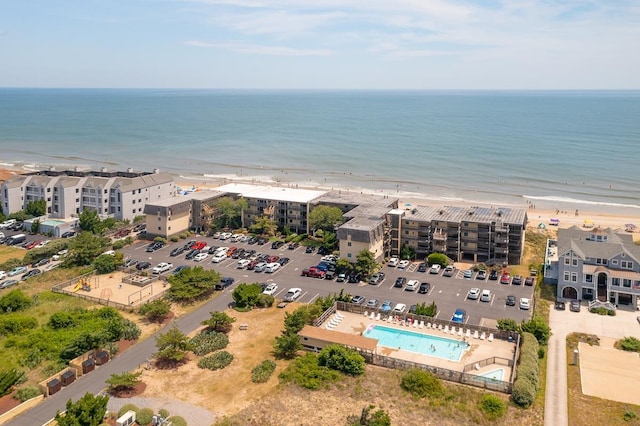 aerial view featuring a beach view and a water view