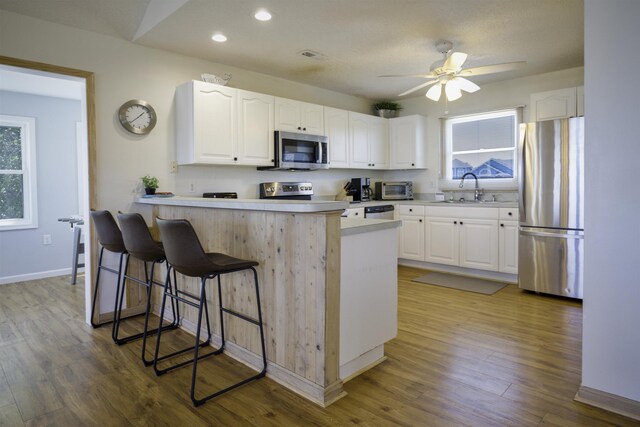 kitchen with white cabinetry, appliances with stainless steel finishes, light countertops, and a sink