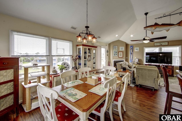 50059 Blackbeards Ct Lot # 166, Frisco, NC 27936 - dining area with lofted ceiling, dark wood-type flooring, and ceiling fan