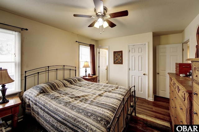 50059 Blackbeards Ct Lot # 166, Frisco, NC 27936 - bedroom featuring dark wood-type flooring, multiple windows, and ceiling fan