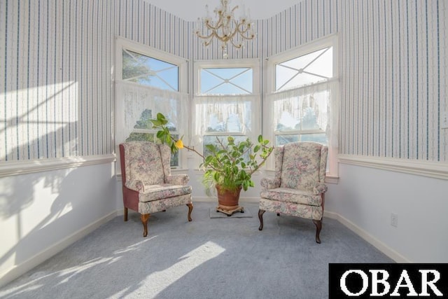 sunroom with an inviting chandelier