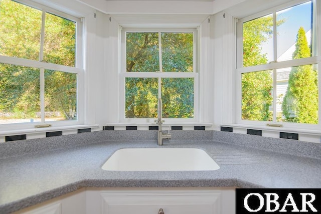 details featuring light countertops, a sink, and a hot tub