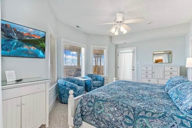 bedroom featuring visible vents and a ceiling fan