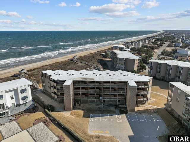 aerial view featuring a beach view and a water view