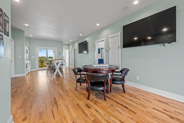 2103 Sandfiddler Rd Lot # 25, Corolla, NC 27927 - dining area featuring stacked washer / dryer, light wood-type flooring, baseboards, and recessed lighting