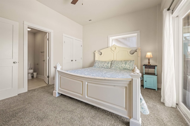 2103 Sandfiddler Rd Lot # 25, Corolla, NC 27927 - bedroom with light carpet, ensuite bathroom, baseboards, ceiling fan, and a closet