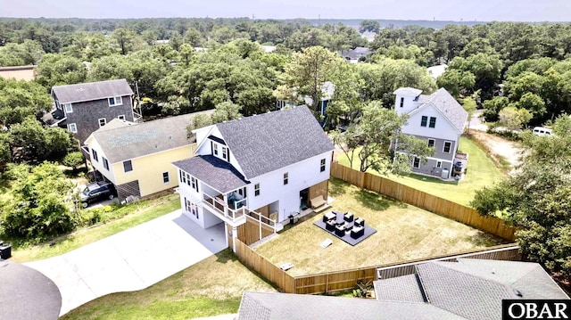 bird's eye view featuring a view of trees