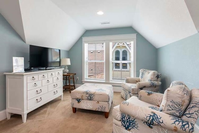 1905 S Virginia Dare Trl Lot E 3, Kill Devil Hills, NC 27948 - interior space featuring visible vents, light carpet, and lofted ceiling