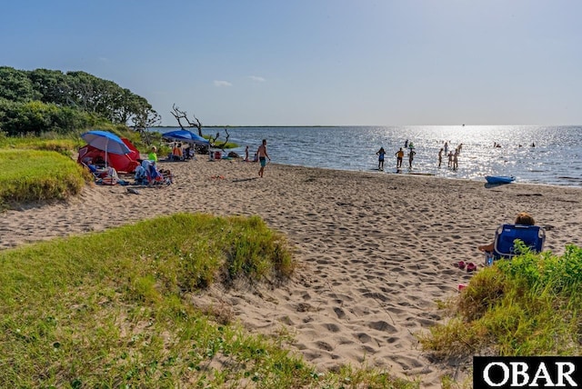 view of water feature with a view of the beach