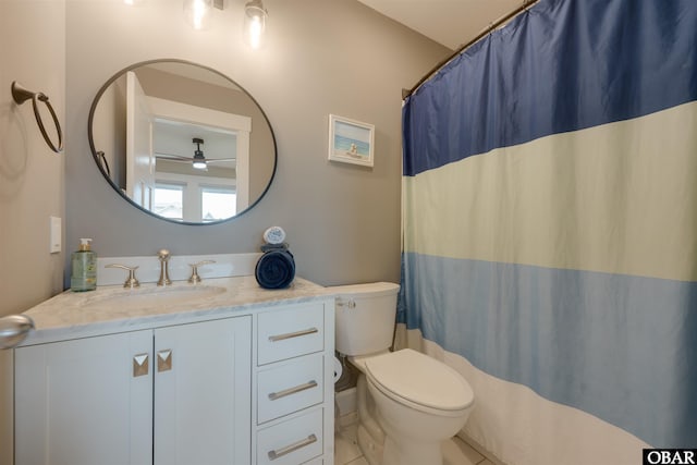 27197 Black Dog Ln Lot 9, Salvo, NC 27972 - bathroom with ceiling fan, vanity, and tile patterned flooring