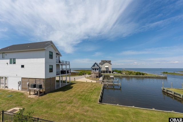 27197 Black Dog Ln Lot 9, Salvo, NC 27972 - dock area with a water view, a yard, and a balcony