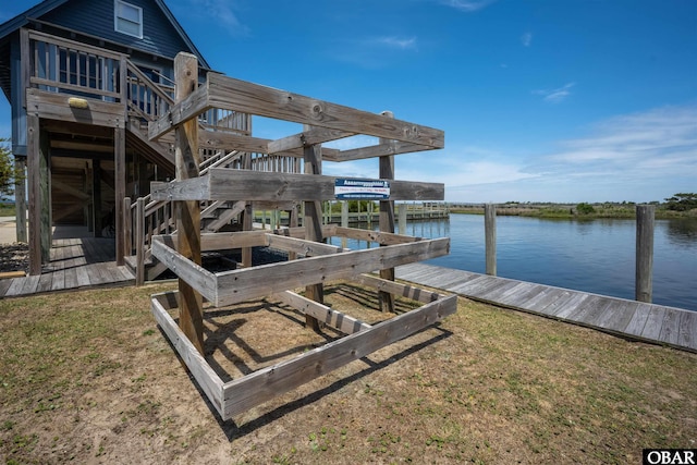 27197 Black Dog Ln Lot 9, Salvo, NC 27972 - dock area featuring a water view and a lawn