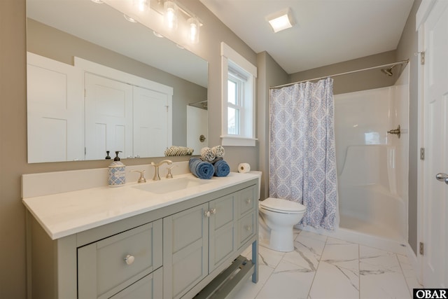 27197 Black Dog Ln Lot 9, Salvo, NC 27972 - full bathroom with vanity, a shower with curtain, and marble finish floors