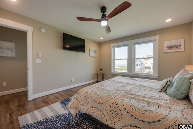 27197 Black Dog Ln Lot 9, Salvo, NC 27972 - bedroom with wood finished floors, ceiling fan, and recessed lighting