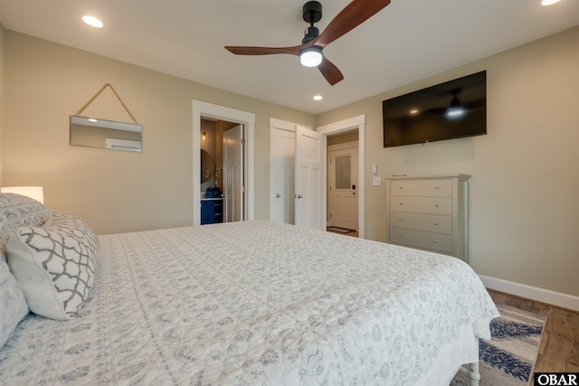 27197 Black Dog Ln Lot 9, Salvo, NC 27972 - bedroom featuring wood finished floors, recessed lighting, and a ceiling fan