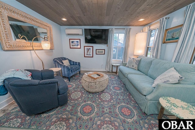 807 S St Lot 11, Manteo, NC 27954 - living area featuring recessed lighting, baseboards, wood ceiling, and a wall mounted air conditioner