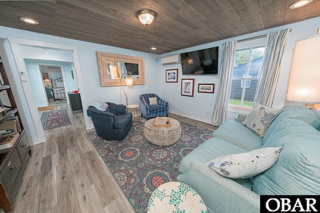 807 S St Lot 11, Manteo, NC 27954 - living area featuring wood finished floors, recessed lighting, a wall mounted AC, and wooden ceiling
