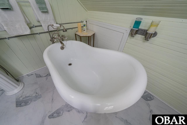 807 S St Lot 11, Manteo, NC 27954 - full bath with wooden walls, a soaking tub, and marble finish floor