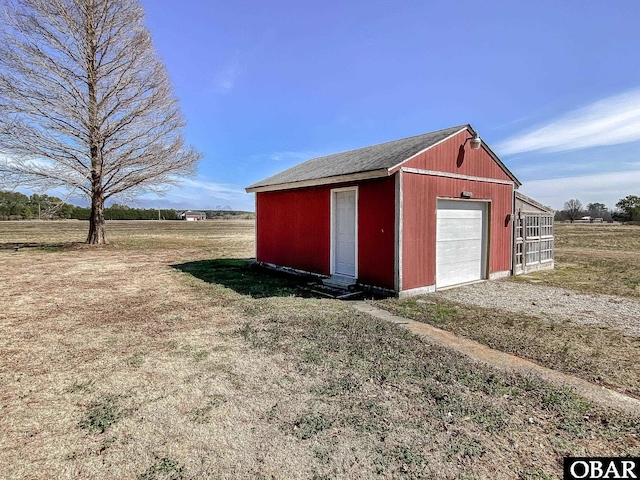 view of outdoor structure with an outbuilding and a rural view