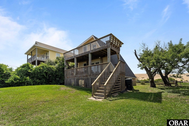 118 W Soundside Rd Lot Pt7, Nags Head, NC 27959 - back of house featuring stairs, a lawn, and a wooden deck