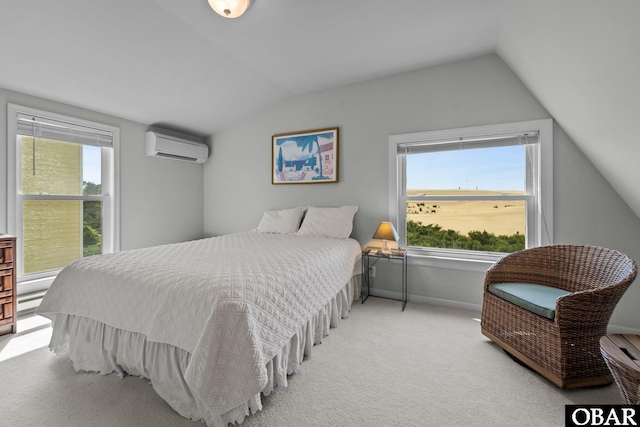 118 W Soundside Rd Lot Pt7, Nags Head, NC 27959 - bedroom with lofted ceiling, a wall mounted AC, carpet, and baseboards