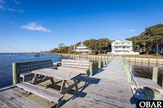 dock area with a water view