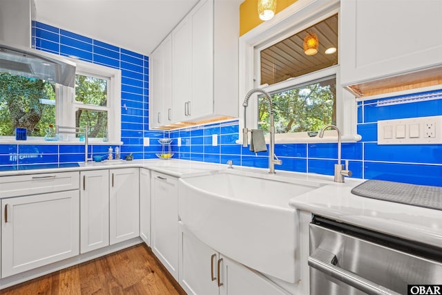 41 Eagles Nest Ln Lot 372, Southern Shores, NC 27949 - kitchen featuring decorative backsplash, a sink, wood finished floors, and white cabinetry