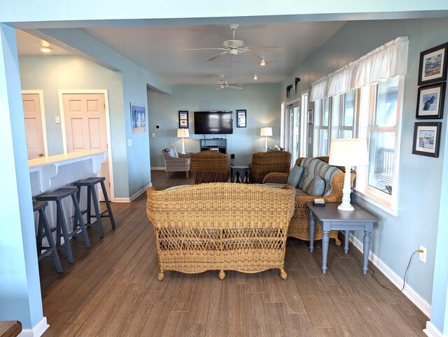 415 British Cemetery Rd Lot # 1 & 2, Ocracoke, NC 27960 - living room with wood finished floors, ceiling fan, and baseboards