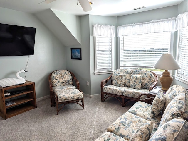 415 British Cemetery Rd Lot # 1 & 2, Ocracoke, NC 27960 - carpeted living room featuring a ceiling fan and baseboards