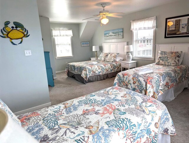 415 British Cemetery Rd Lot # 1 & 2, Ocracoke, NC 27960 - bedroom featuring carpet floors, multiple windows, baseboards, and a ceiling fan