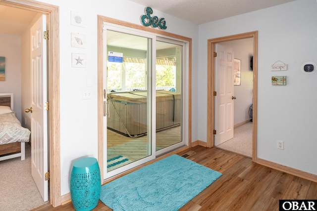 entryway with baseboards and wood finished floors