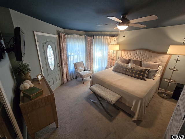 bedroom with carpet and a ceiling fan